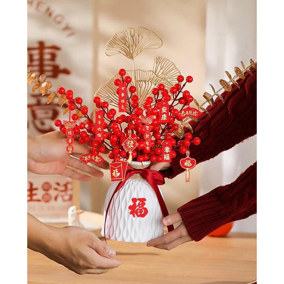 Bình hoa Tết 2024 trang trí nhà cửa biểu tượng năm mới tài lộc cầu bình an hcom472