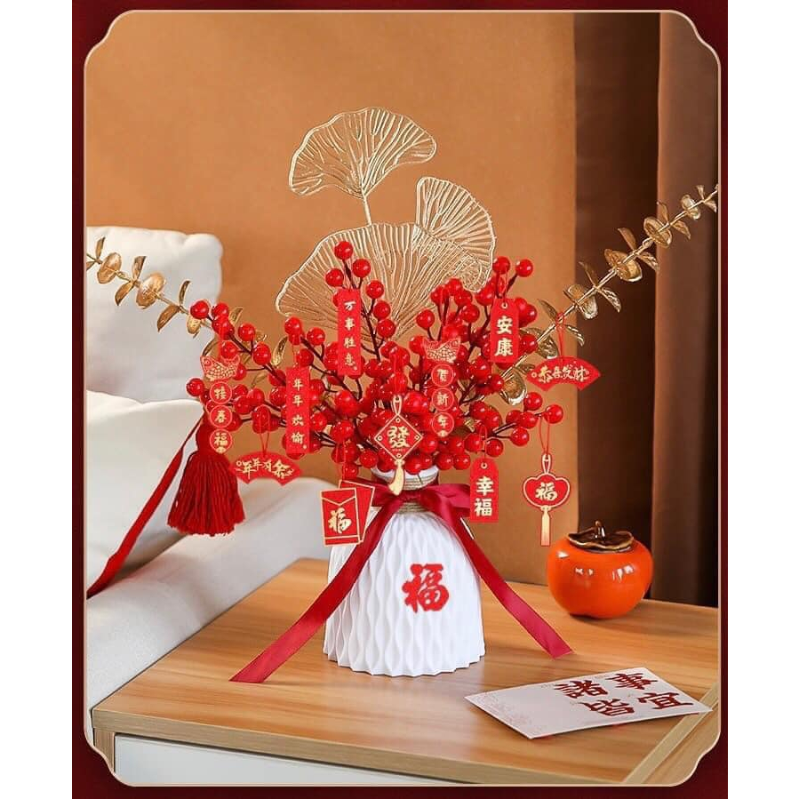 Bình hoa Tết 2024 trang trí nhà cửa biểu tượng năm mới tài lộc cầu bình an hcom472