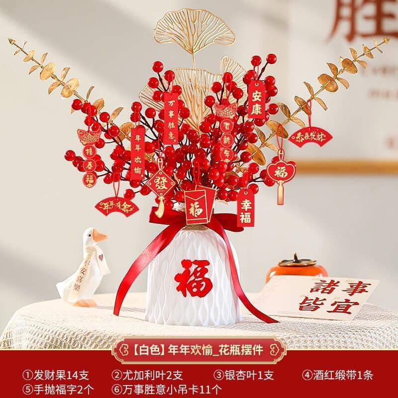 Bình hoa Tết 2024 trang trí nhà cửa biểu tượng năm mới tài lộc cầu bình an hcom472