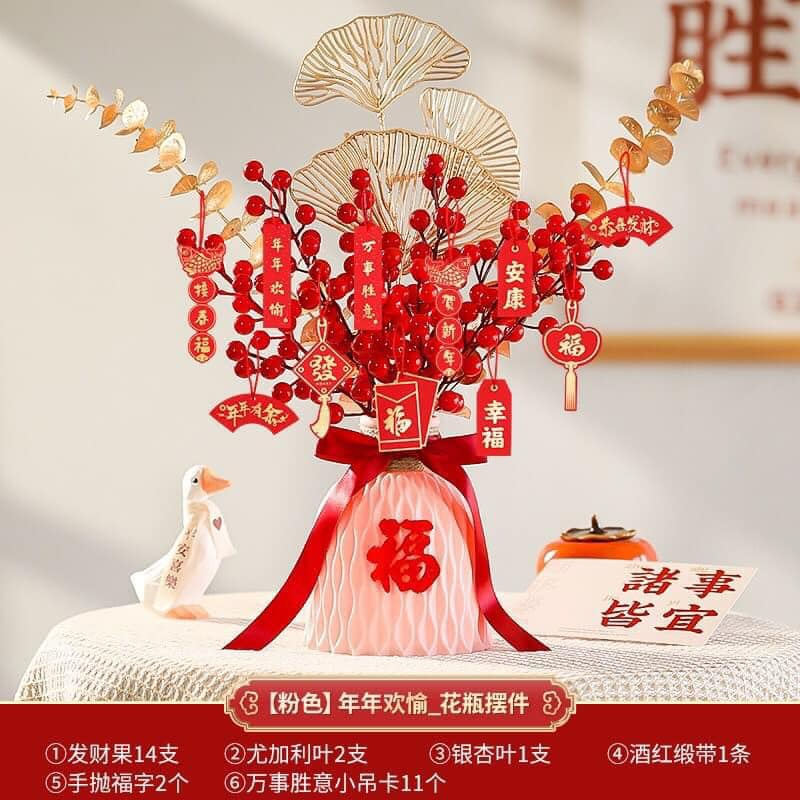 Bình hoa Tết 2024 trang trí nhà cửa biểu tượng năm mới tài lộc cầu bình an hcom472
