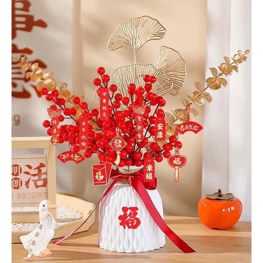 Bình hoa Tết 2024 trang trí nhà cửa biểu tượng năm mới tài lộc cầu bình an hcom472