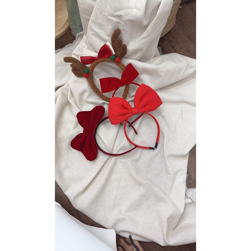 Cài nơ handmade nhung đỏ đô - nơ bảng dựng em bé