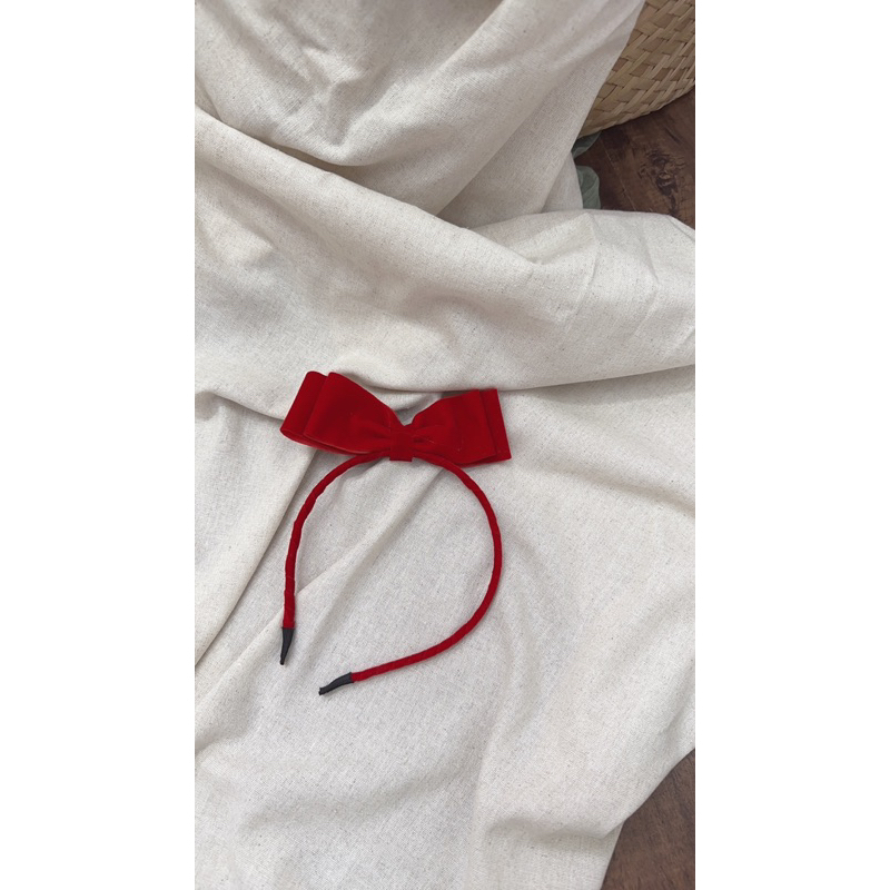 Cài nơ handmade nhung đỏ đô - nơ bảng dựng em bé