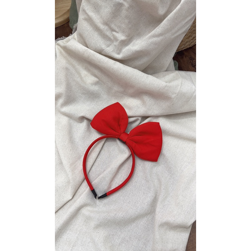 Cài nơ handmade nhung đỏ đô - nơ bảng dựng em bé