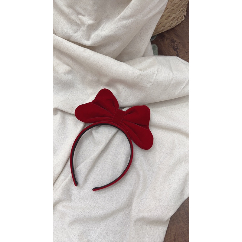 Cài nơ handmade nhung đỏ đô - nơ bảng dựng em bé