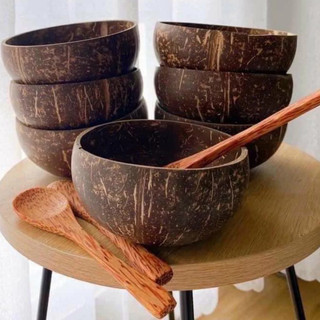 Bát gáo dừa và thìa muỗng dừa_dùng ăn hạt ngũ cốc granola