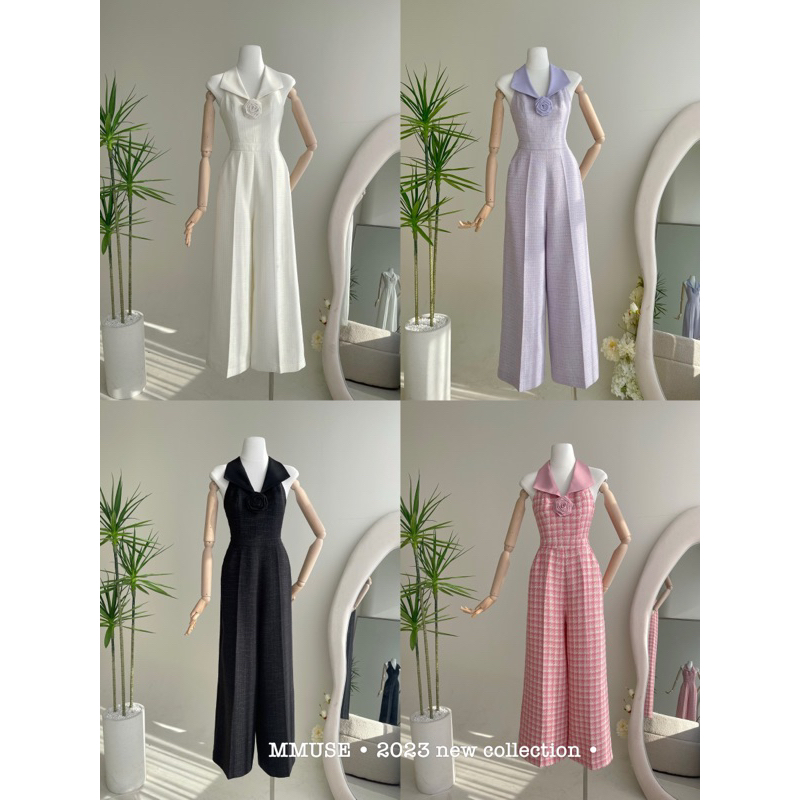 Jumpsuit cổ yếm ống suông sang chảnh đính hoa