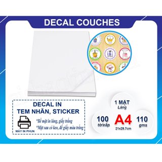 Decal Giấy Couche - in phun mực pigment hoặc Laser - xấp 50 tờ(mặt in láng)- Khổ A4