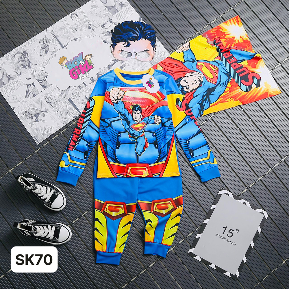 Quần áo siêu anh hùng 2023, TẶNG MẶT NẠ ÁO CHOÀNG bộ đồ Siêu nhân người nhện Spider-Man dài tay