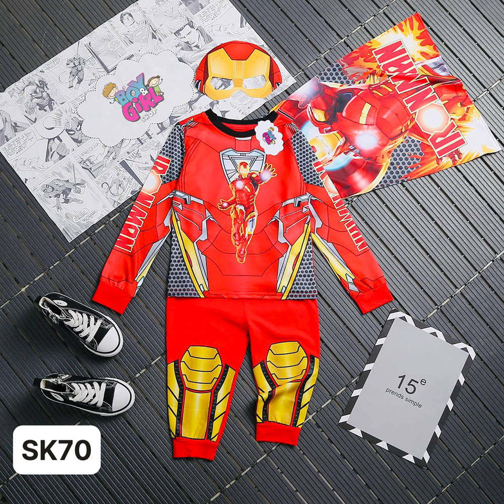 Quần áo siêu anh hùng 2023, TẶNG MẶT NẠ ÁO CHOÀNG bộ đồ Siêu nhân người nhện Spider-Man dài tay