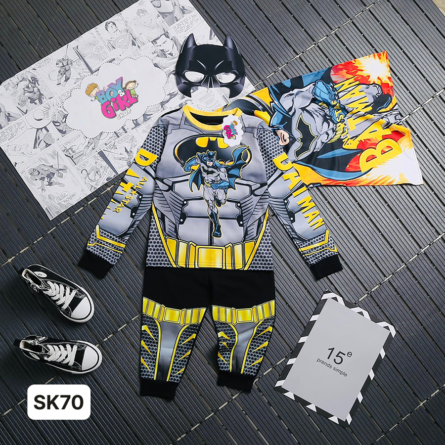 Quần áo siêu anh hùng 2023, TẶNG MẶT NẠ ÁO CHOÀNG bộ đồ Siêu nhân người nhện Spider-Man dài tay