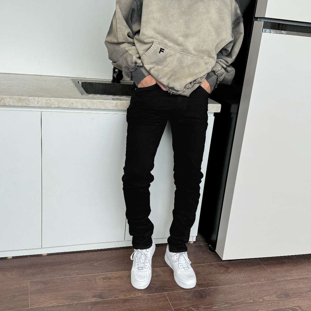 Quần Skinny Jeans Nam FNOS Streetwear Màu Đen Trơn ESSENTIAL JEANS - Local Brand Chính Hãng