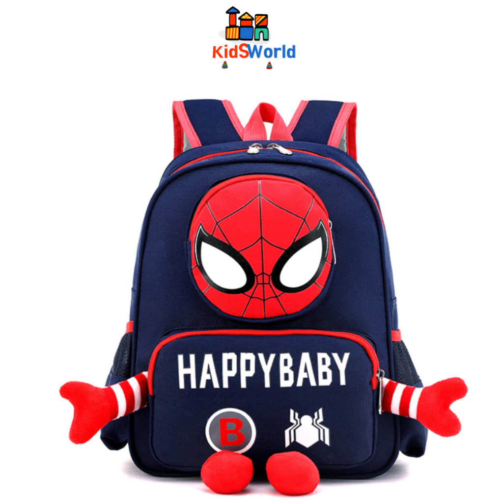 Balo Mầm Non Bé Trai, Bé Gái, Balo Mẫu Giáo Hình Siêu Nhân Người Nhện, Spiderman Hình 3D Kích Thước 34*27*12cm