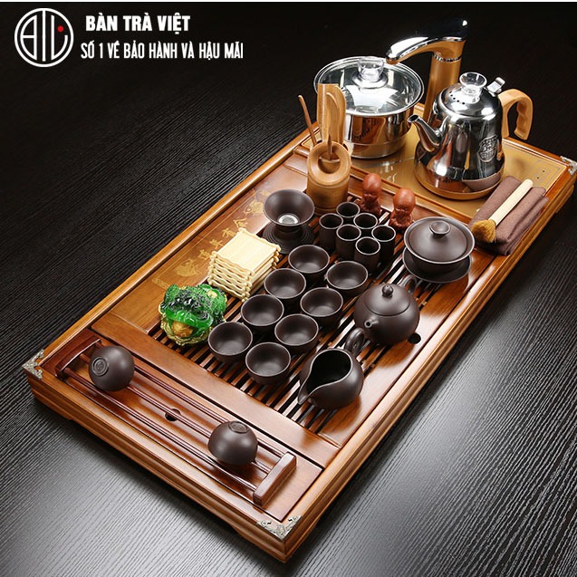 Bàn Trà Điện Thông Minh Giá Rẻ Đầy Đủ Khay Bàn, Ấm Chén Gốm Tử Sa Cùng Bếp Pha Trà Tự Động phiên bản 2021 (Có sẵn)