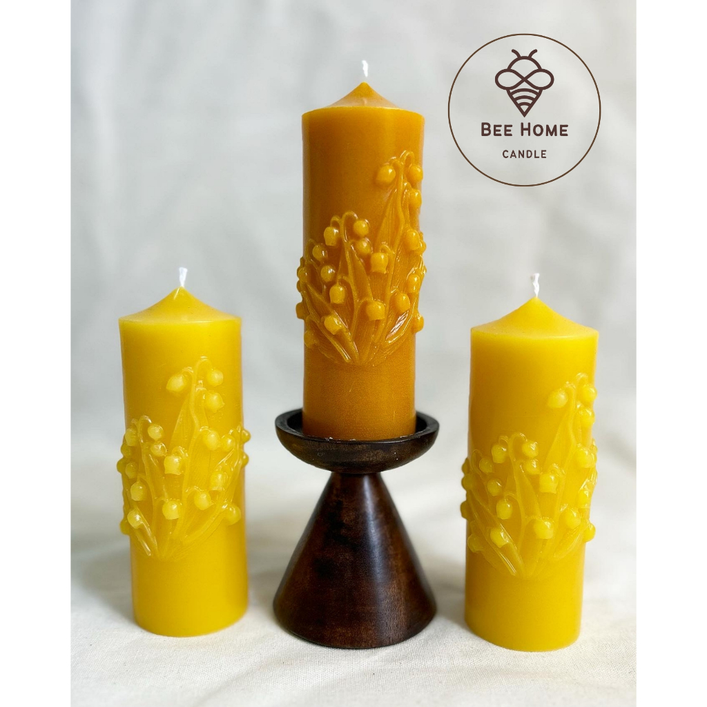 Nến trụ hoa Linh Lan hoa Hạnh Phúc, nến sáp ong thiên nhiên nguyên chất chất lượng cao, cháy bền, an toàn thanh lọc khí