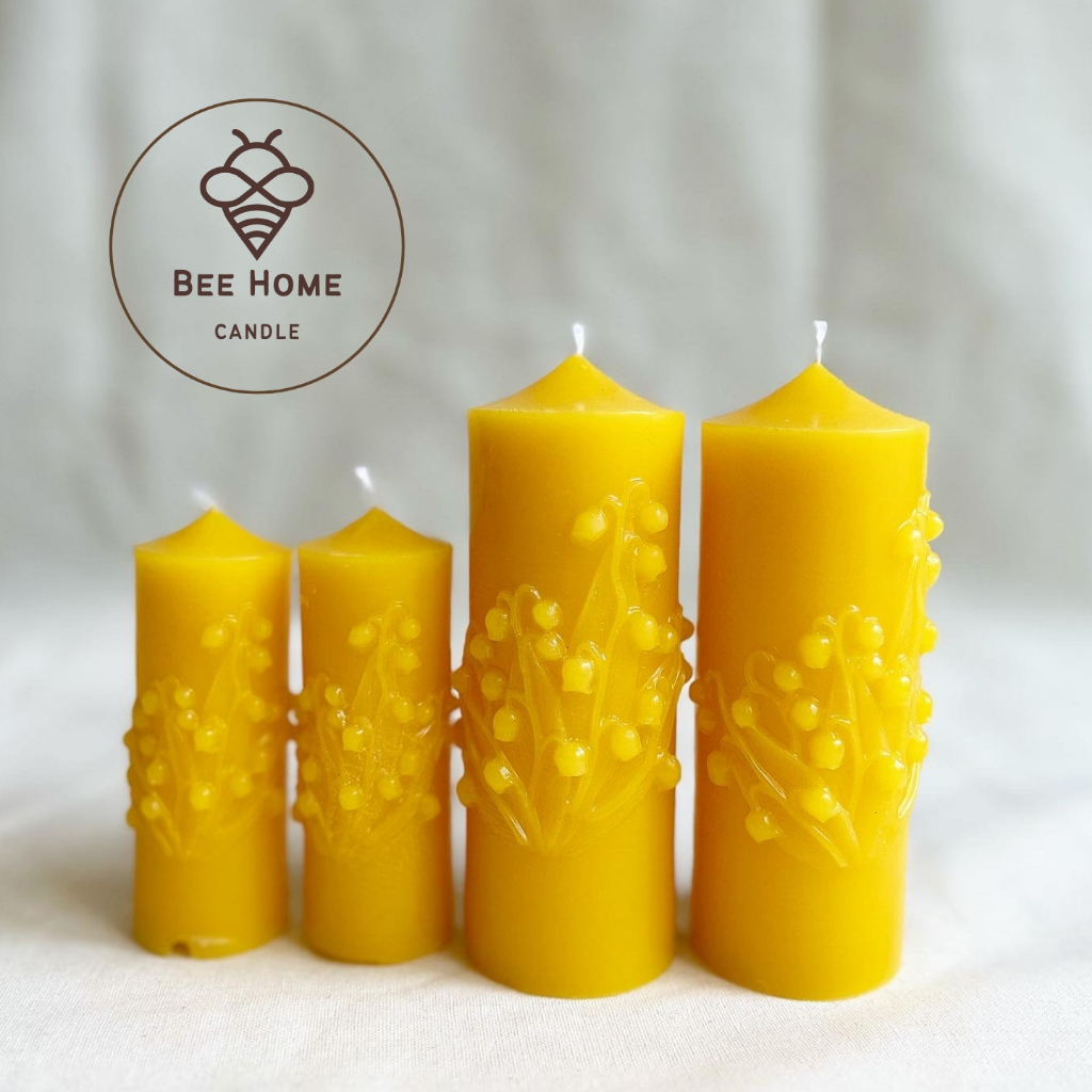 Nến trụ hoa Linh Lan hoa Hạnh Phúc, nến sáp ong thiên nhiên nguyên chất chất lượng cao, cháy bền, an toàn thanh lọc khí