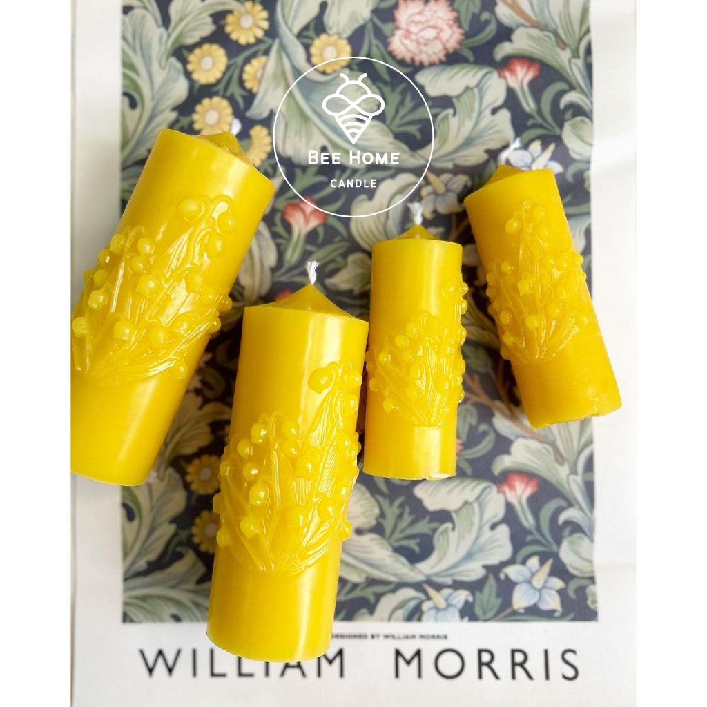 Nến trụ hoa Linh Lan hoa Hạnh Phúc, nến sáp ong thiên nhiên nguyên chất chất lượng cao, cháy bền, an toàn thanh lọc khí