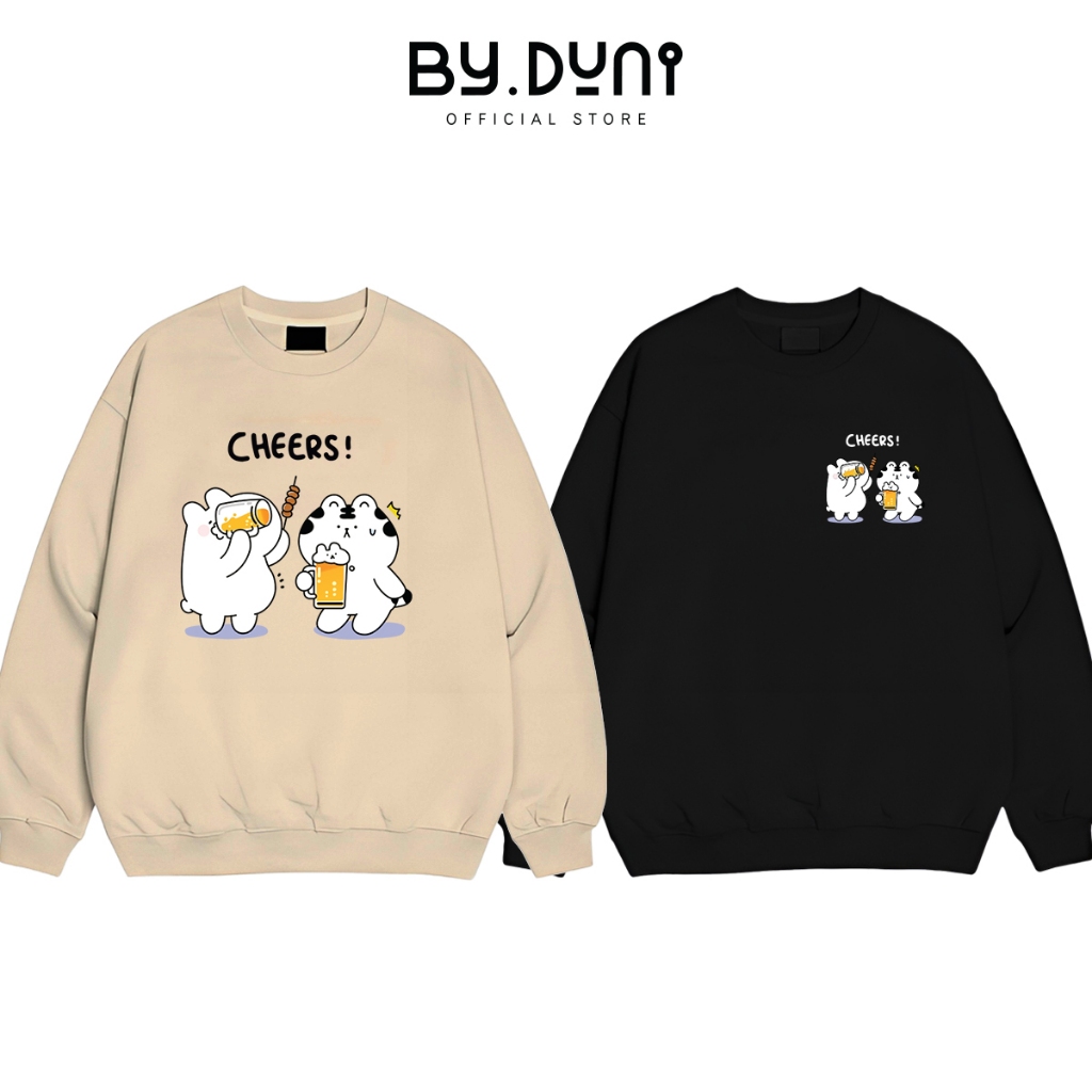Áo Sweater cặp đôi By.duni nam nữ form rộng, áo tay dài cặp bạn thân unisex vải nỉ cotton mẫu CHEERS full box