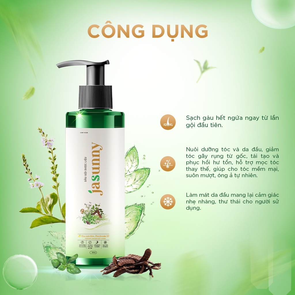 Dầu Gội Dược Liệu JASUNNY Hỗ Trợ Sạch Gàu Hết Ngứa, Dưỡng Tóc Mềm Mại Suôn Mượt Tự Nhiên Chai 220ml