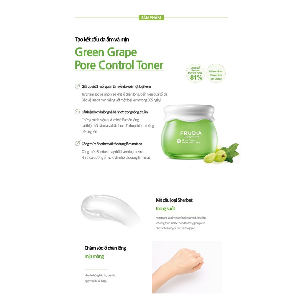 Combo 10 miếng 1.5g Kem Dưỡng Ẩm Se Khít Lỗ Chân Lông Chiết Xuất Nho Xanh Frudia Green Grape Pore Control Cream minisize