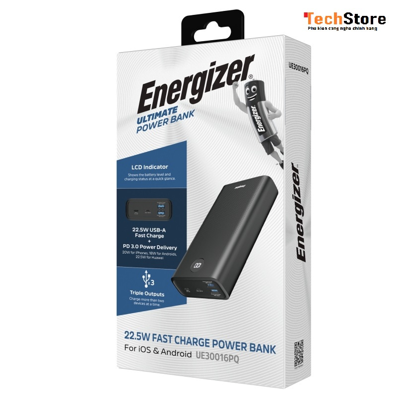 Pin dự phòng Energizer UE30016PQ USB-C PD - 30,000mAh