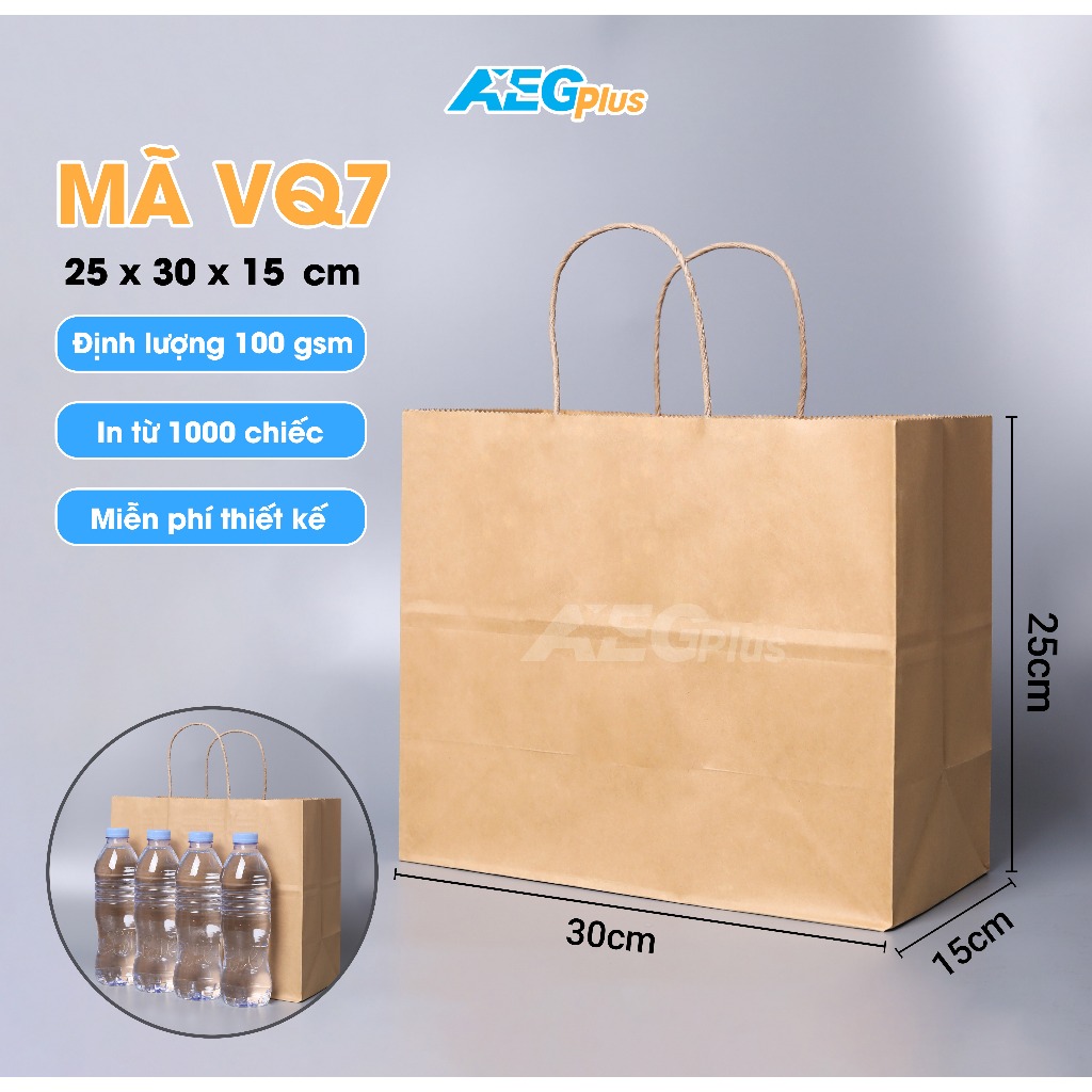 Túi giấy kraft có quai mã VQ7 dùng đựng quà tặng, thực phẩm, túi giấy in logo thương hiệu
