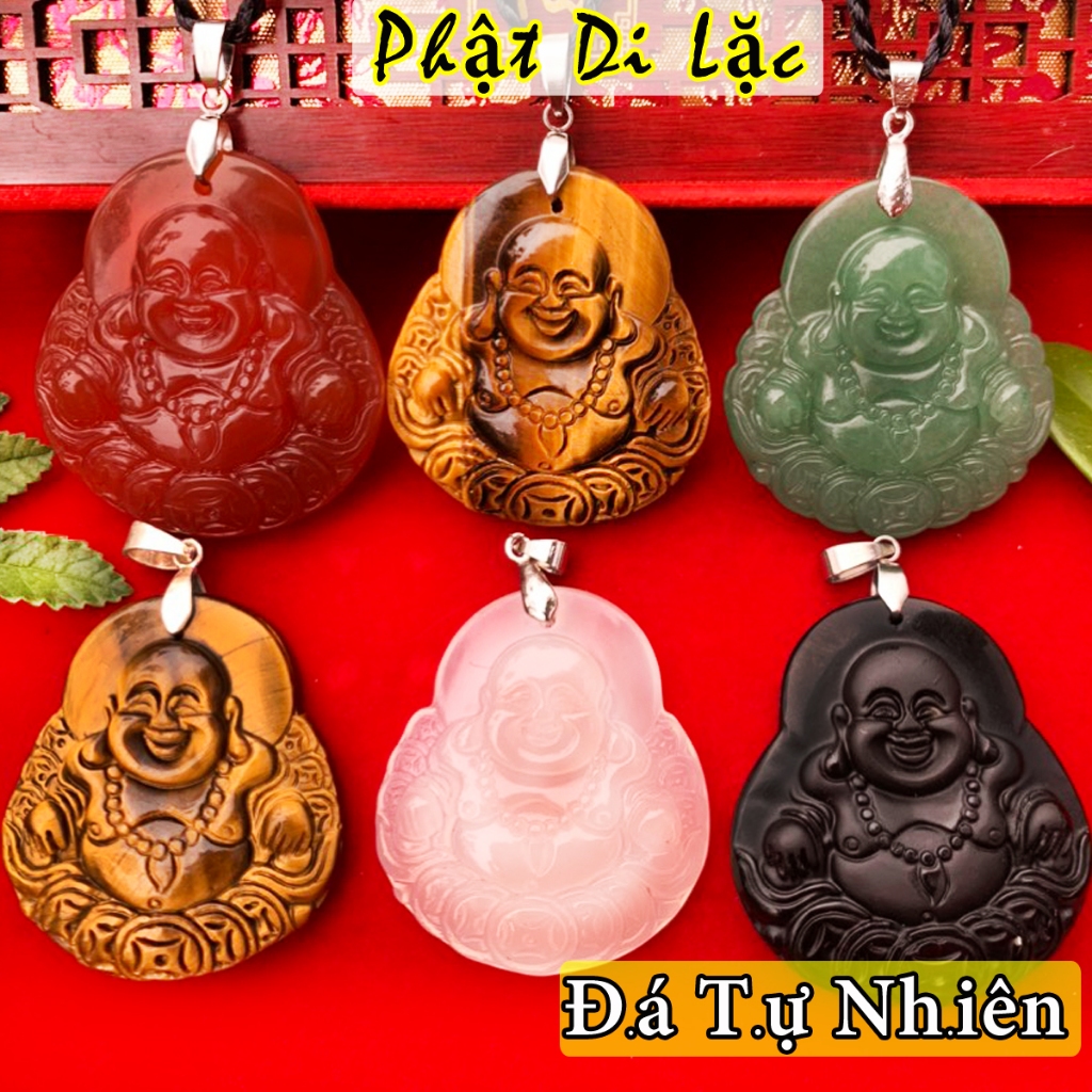 Mặt dây chuyền Phật Di Lặc đá phong thuỷ hợp nam nữ mệnh kim mộc thủy hỏa thổ, Dây chuyền hình phật may mắn bình an