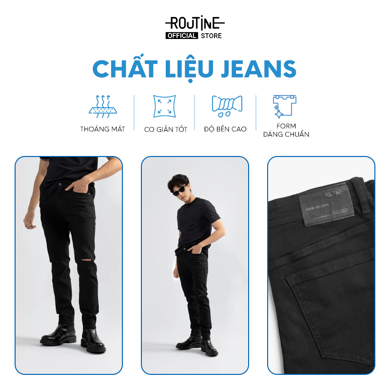 Quần Jean Nam Rách Gối Form Skinny - Routine 10F20DPA101CR1