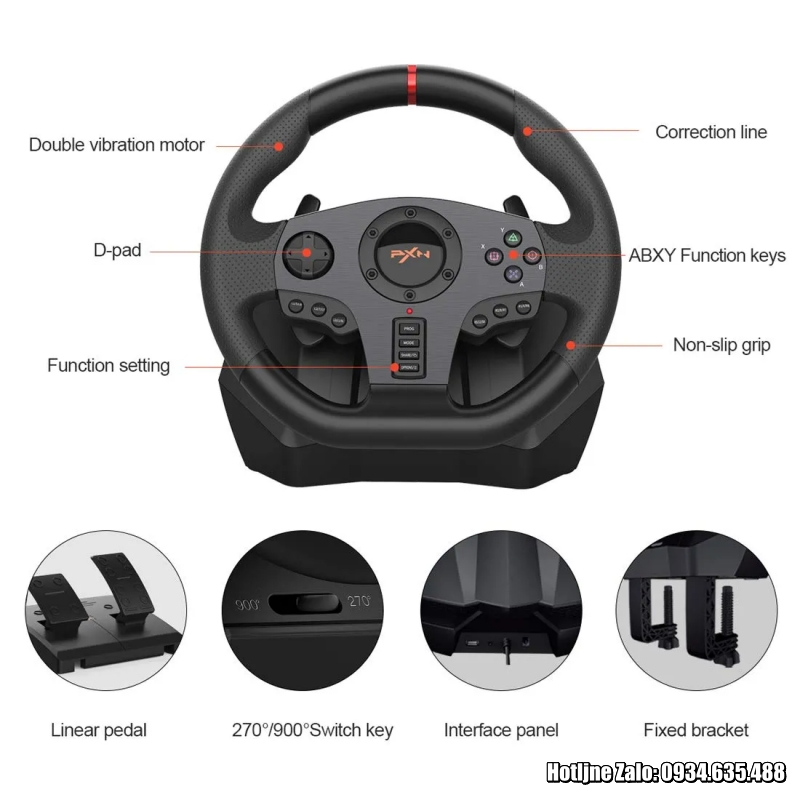 Vô lăng PXN V900 Gaming Racing Wheel , 270/900 độ , Có RUNG, điện thoại android ,Switch,PlayStation , PC,Xbox