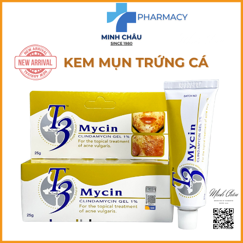 T3 Mycin 1% Gel giảm mụn trứng cá có mủ hoặc v.i.ê.m.