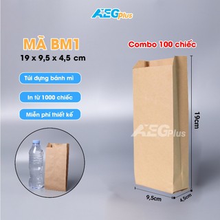 100 chiếc Túi giấy bánh mì trơn mã BM1 - Kích thước 19 x 9.5 x 4.5cm