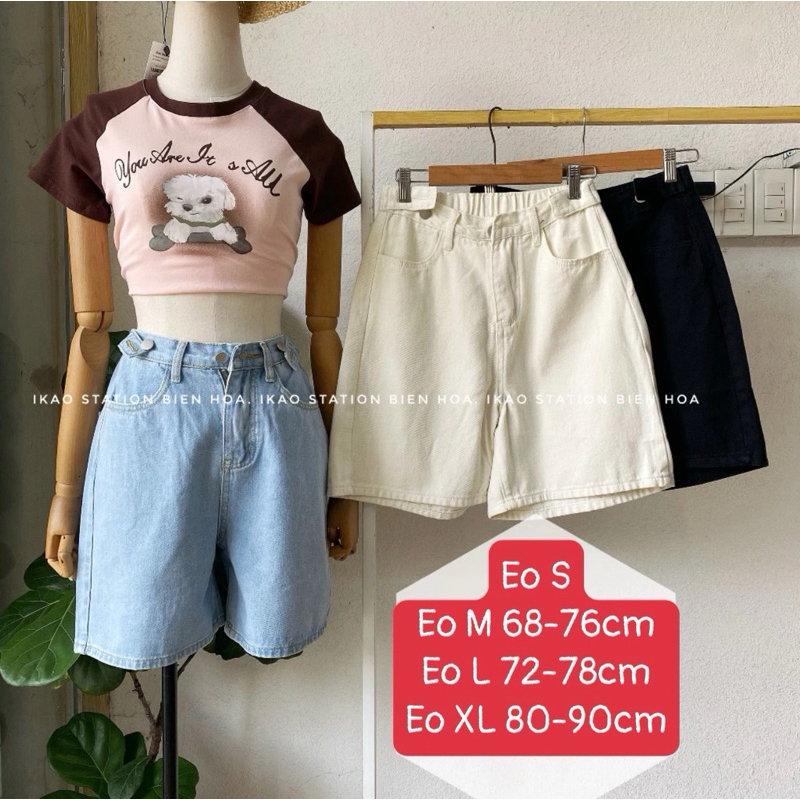 Quần Đùi Nữ Lưng Thun Cạp Cao IKAO STATION Quần Short Ngố Jeans Nữ Lưng Cao Ống Rộng Đi Chơi Dạo Phố