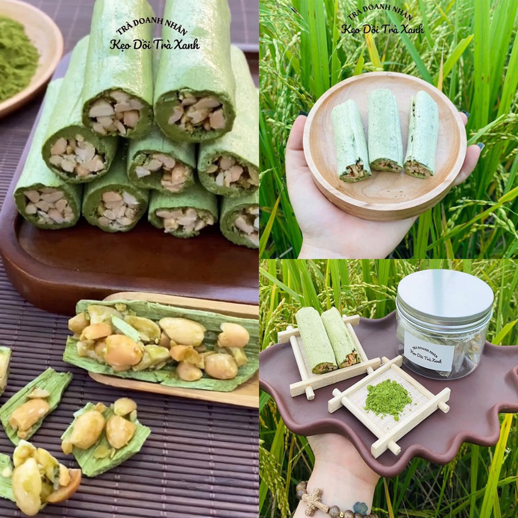 Kẹo Lạc - Kẹo Dồi lạc vừng Matcha Trà xanh, Kẹo, Kẹo Lạc Trà Xanh Đặc Sản Thái Nguyên