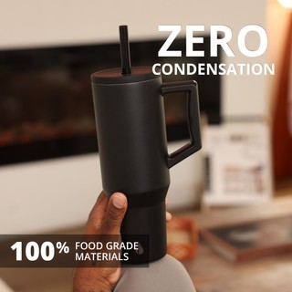  Ly giữ nhiệt Elemental Commuter 1180ml màu đen thép không gỉ có tay cầm combo ống hút trân châu