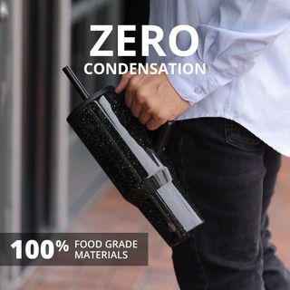  Ly giữ nhiệt Elemental Commuter 1180ml màu đen ánh kim thép không gỉ có tay cầm combo ống hút trân châu