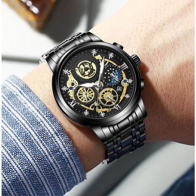 Đồng Hồ Nam FNGEEN F22 -i6 Dạ Quang Kim, máy pin mặt tròn có lịch ngày, TẶNG KÈM PIN XỊN, VÒNG TỲ HƯU TÀI LỘC