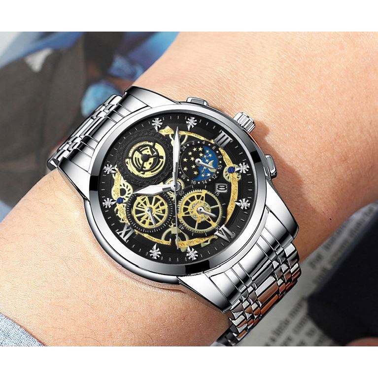 Đồng Hồ Nam FNGEEN F22 -i6 Dạ Quang Kim, máy pin mặt tròn có lịch ngày, TẶNG KÈM PIN XỊN, VÒNG TỲ HƯU TÀI LỘC