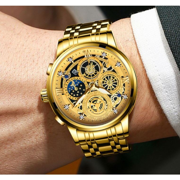 Đồng Hồ Nam FNGEEN F22 -i6 Dạ Quang Kim, máy pin mặt tròn có lịch ngày, TẶNG KÈM PIN XỊN, VÒNG TỲ HƯU TÀI LỘC