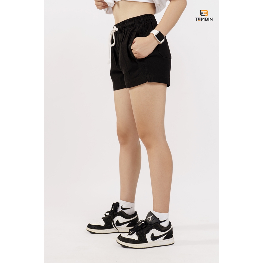 Quần Short Kaki Nữ Co Giãn Đai Thun TEMBIN
