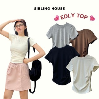 Áo thun tay ngắn form ôm cổ tròn điểm nhấn nhún hai bên eo Edly Top - Sibling House