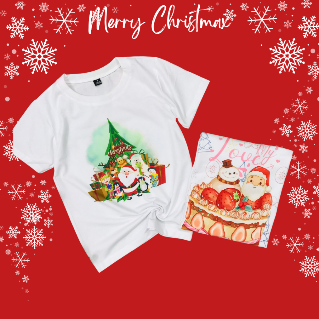 Áo thun Noel Giáng Sinh Cổ tròn tay ngắn cho bé trai bé gái, Size từ 10kg - 60kg