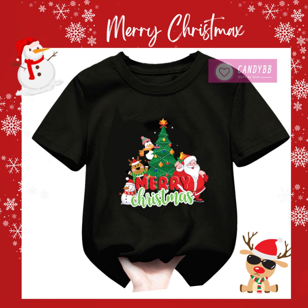 Áo thun Noel Giáng Sinh Cây Thông cổ tròn tay ngắn cho bé trai bé gái, Size từ 10kg - 60kg