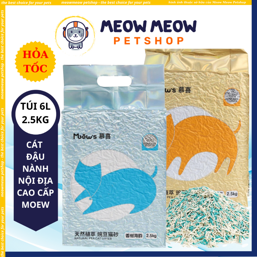 Cát đậu nành cho mèo MEW'S Túi 6L 2.5KG. Cát vệ sinh cho mèo MEW thành phần hữu cơ an toàn.