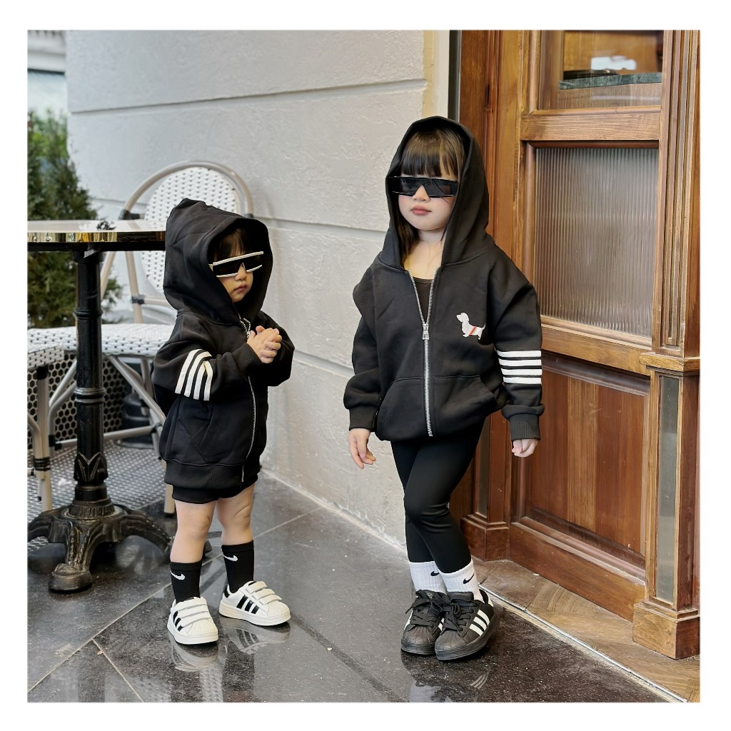 Áo khoác Thom phối khóa cho bé trai , gái , ảo nỉ khoác trẻ em unisex , Kid_genz