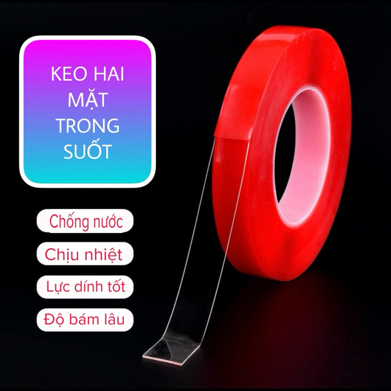 Băng keo trong suốt dán 2 mặt chất liệu Acrylic siêu dính bám siêu chắc chắn