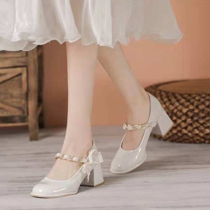 Giày búp bê nữ gắn nơ nhẹ nhàng BraLune, Giày nữ có quai gắn hạt trai sang trọng Mã G044