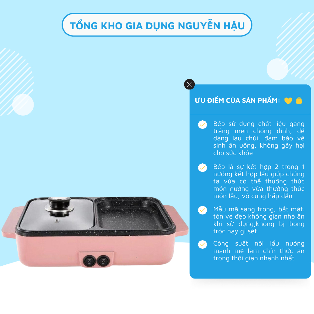 Bếp Lẩu Nướng Điện Đa Năng 2 Trong 1, Nhiều Ngăn Cao Cấp Công Nghệ Chống Dính, Chỉnh Nhiệt Độ Tiện Lợi - Tongkhogiadung
