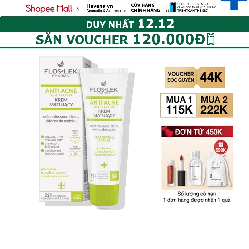 Kem kiểm soát dầu và điều tiết nhờn Floslek Anti Acne Mattifying Cream 50ml