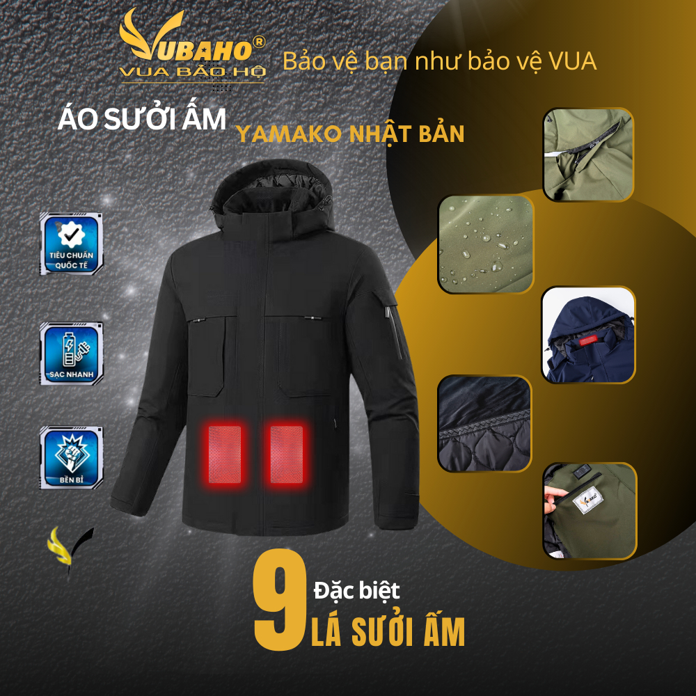 Áo Sưởi điện, áo sưởi Ấm 9 Vùng Sưởi YAMAKO Chống Nước