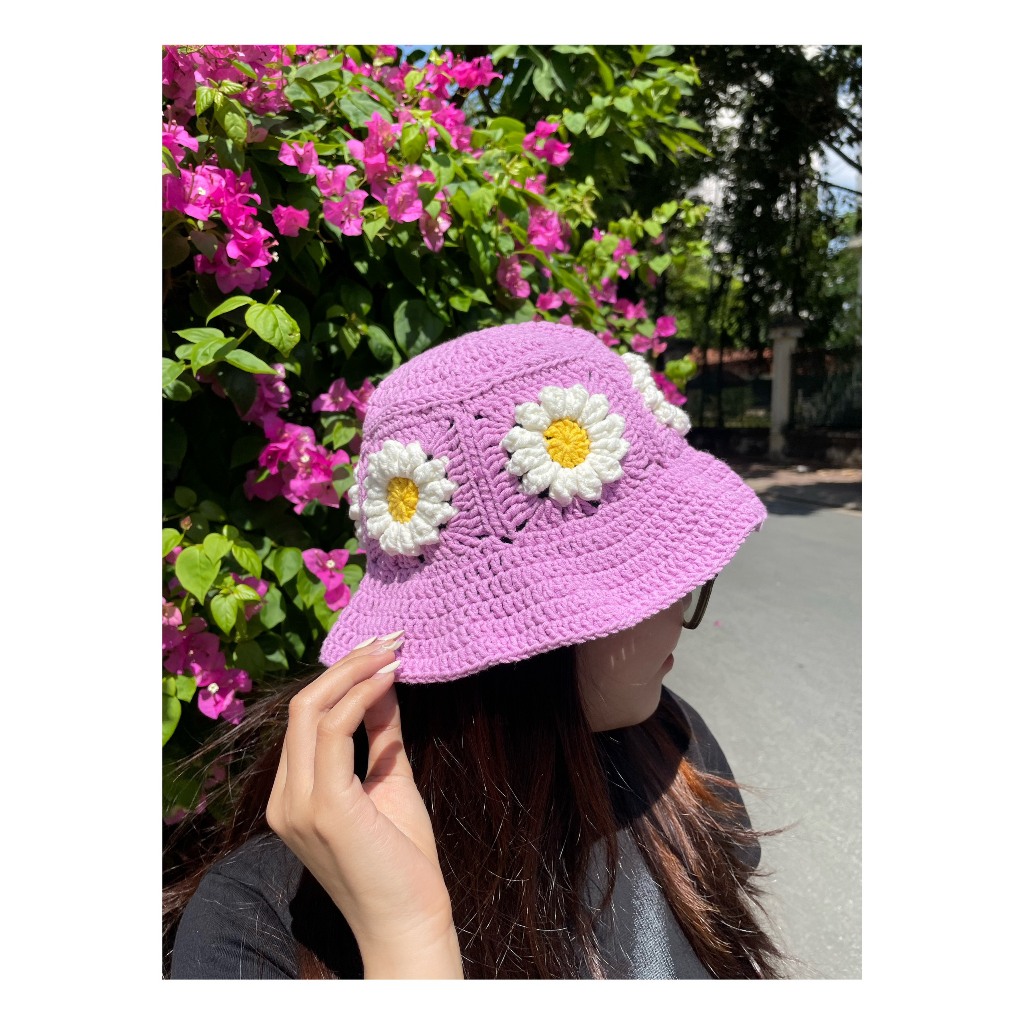 Nón Len Bucket Hoa Daisy Handmade